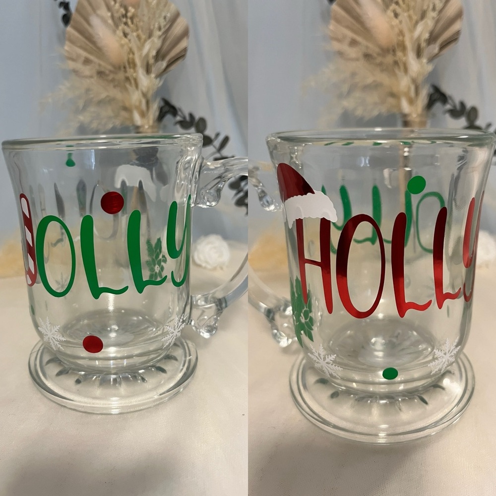 2 for $10 Festive Holiday Glass Mug with Red and Green Design